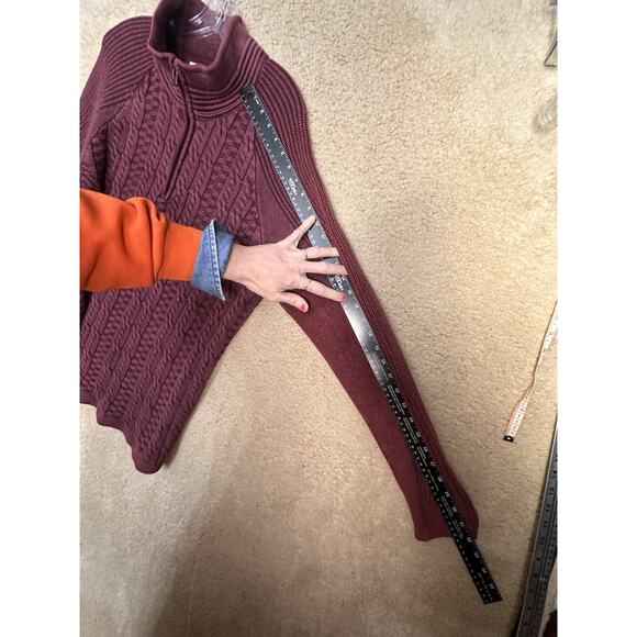 Carbon 2 Cobalt Burgundy Cable Knit Cotton 1/4 Zip Men Sz L Fisherman Sweater - Picture 14 of 15